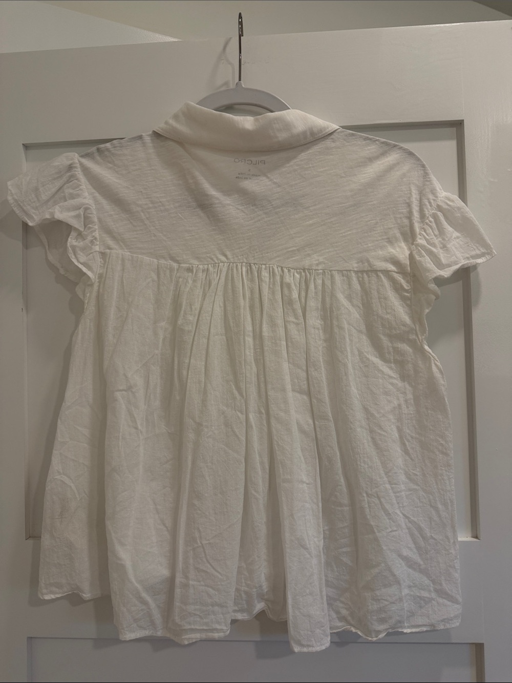 Pilcro White Ruffle Sleeve Button-Up Peplum Blouse - Picture 3 of 3